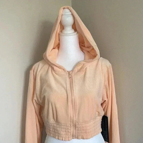 Viore La Vie Ribbed Orange Crop Top Front Zip Hoodie​​ - Picture 2 of 16